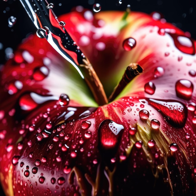 Una manzana en un chorrito de agua de cerca