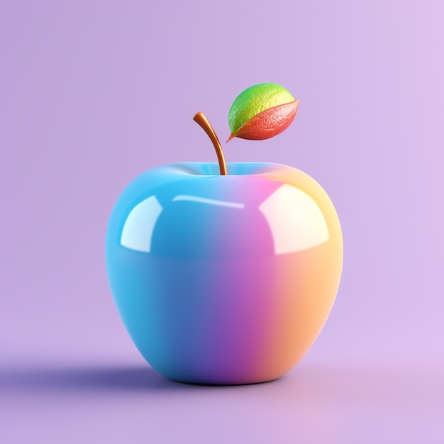 Una manzana colorida 3d con una hoja encima