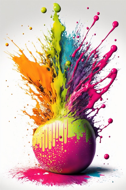 La manzana colorida está salpicada de pintura generativa ai.