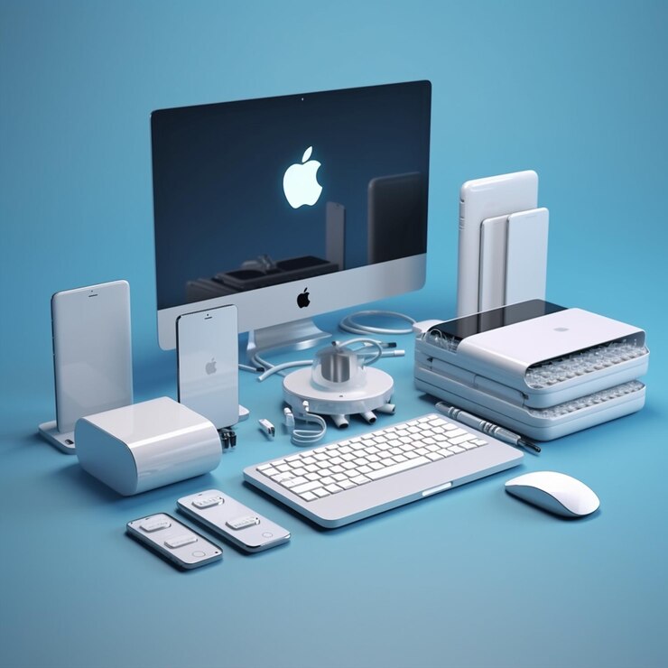 Foto una manzana de comercio electrónico todos los dispositivos de productos