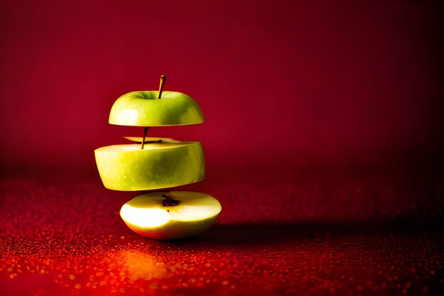 Foto una manzana cortada en media manzana roja