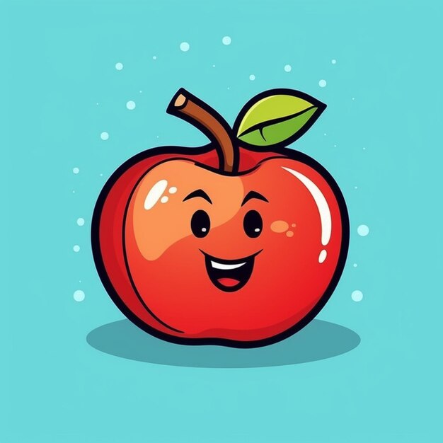 Manzana de dibujos animados con una cara feliz y una hoja en la cabeza generativa ai