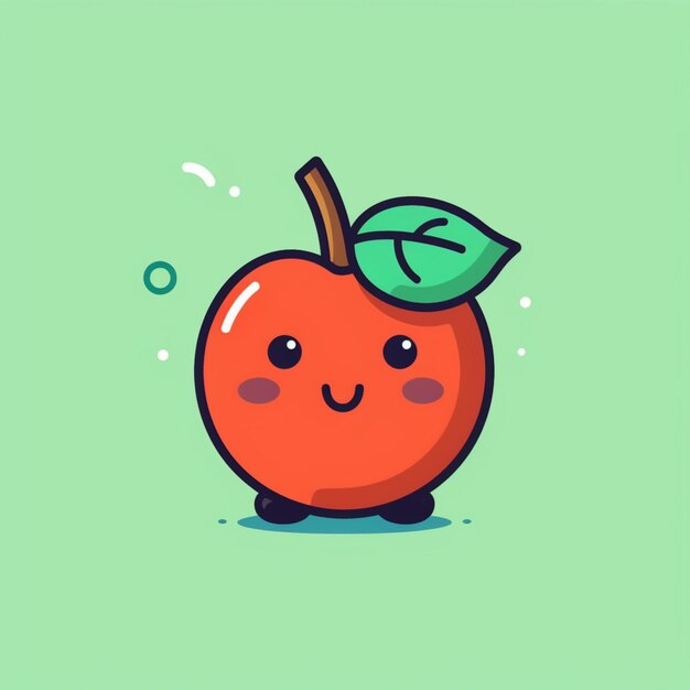 manzana de dibujos animados con una hoja en la cabeza y los ojos.