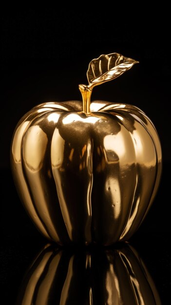 Foto manzana dorada sobre fondo oscuro concepto de lujo aislado ia generativa