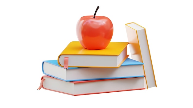 una manzana está en la parte superior de una pila de libros