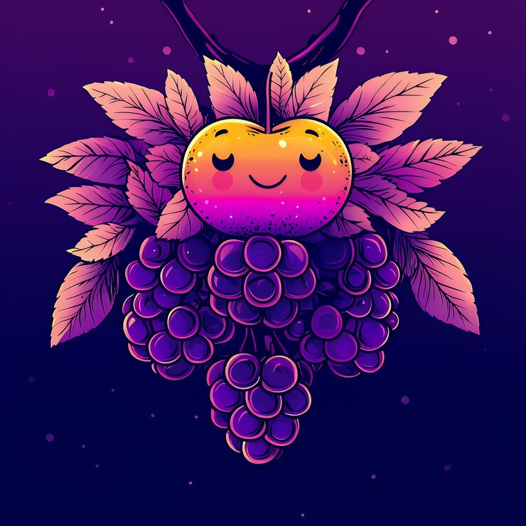 Foto una manzana feliz con un racimo de uvas en una rama