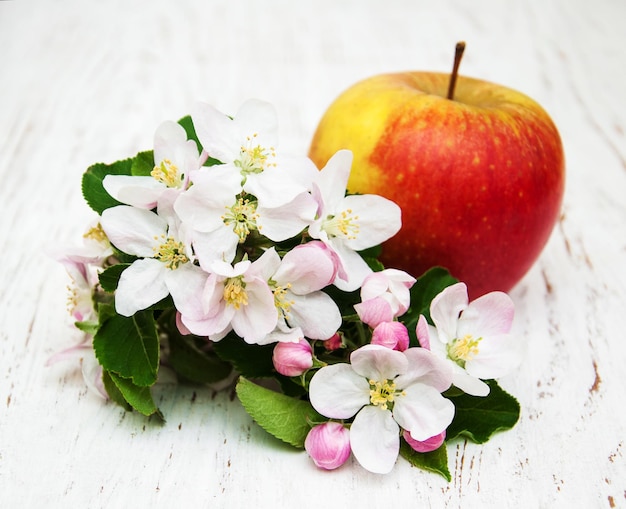 Foto manzana y flor de primavera