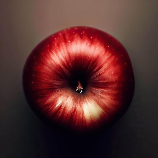 una manzana con un fondo negro y un punto rojo en la parte inferior IA generativa