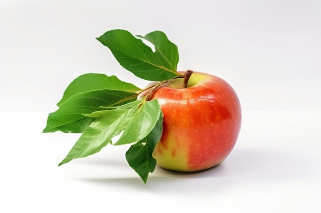 Manzana fresca con una hoja aislada sobre un fondo blanco Foto de estudio macro generada por IA