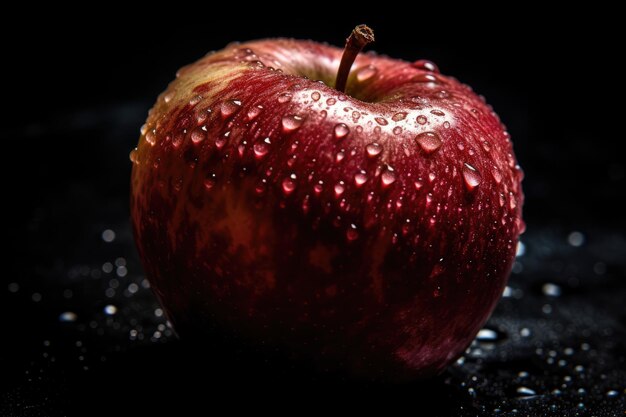 Manzana fresca y jugosa con gotas de agua sobre fondo blanco.