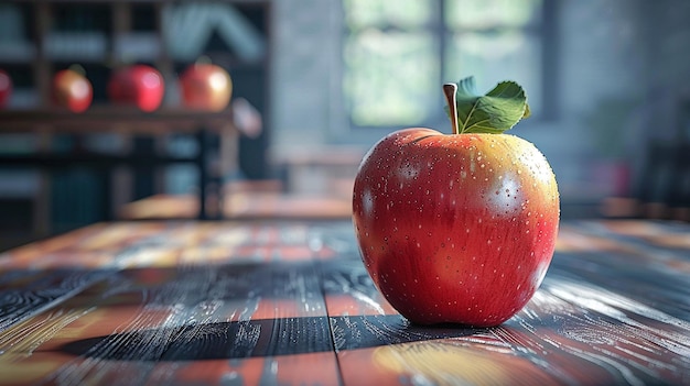 Manzana fresca en una mesa de madera rústica