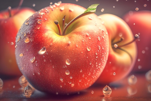 Una manzana con gotas de agua