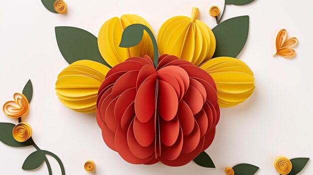 Una manzana hecha de papel Frutas cortadas en papel Frutas origami Arte artesanal de papel