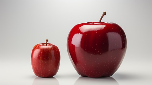 una manzana llena y una manzana pequeña lateral sobre fondo blanco