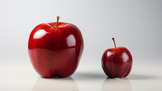 una manzana llena y una manzana pequeña lateral sobre fondo blanco