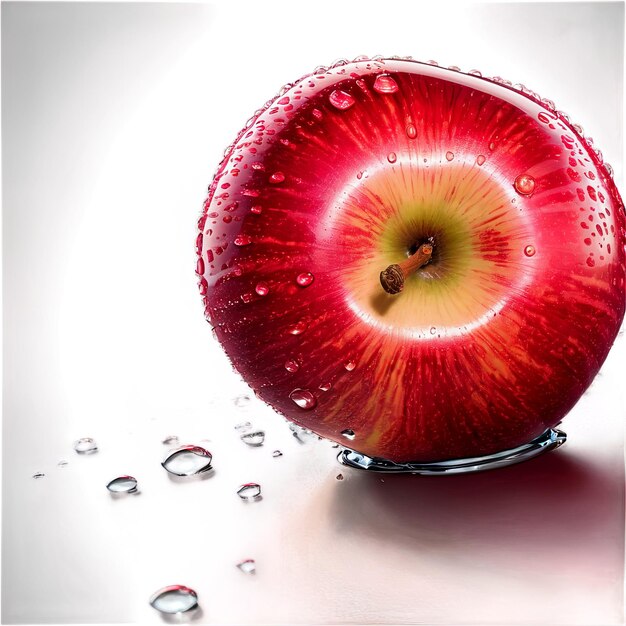 Manzana una manzana roja vibrante que brilla con gotas de agua aisladas en un fondo transparente