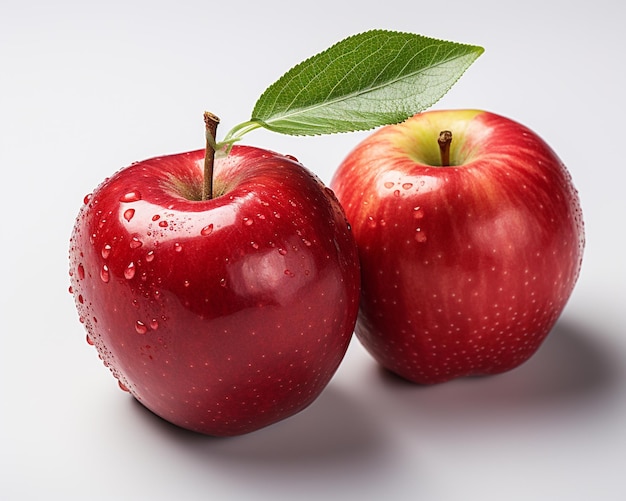 Manzana natural fresca con fondo blanco de hoja