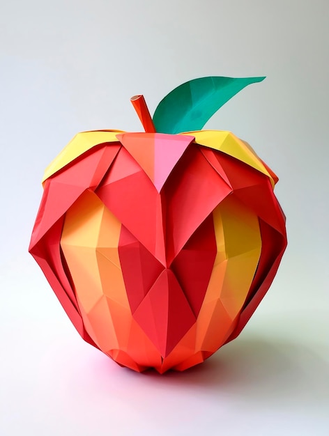 Manzana de origami colorida aislada en el arte de papel de fondo blanco
