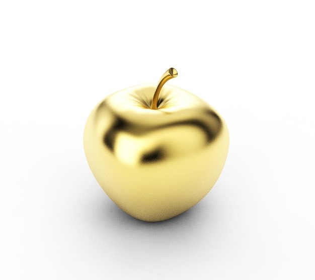 Manzana de oro sobre fondo blanco. Render 3D de alta resolución