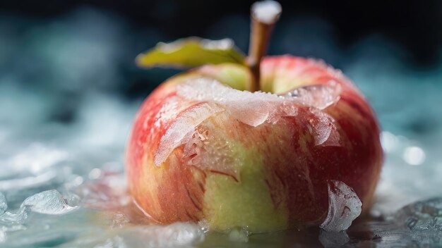 una manzana con un palo en el medio que tiene un palo dentro