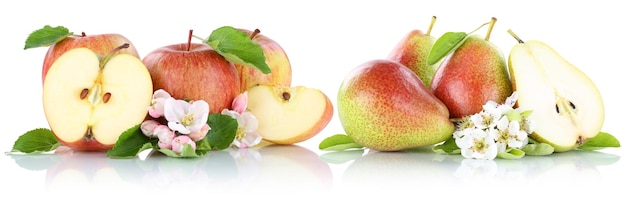 Manzana y pera manzanas peras fruta frutos rojos rebanada aislado en blanco