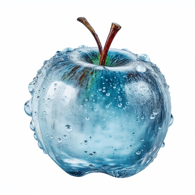 Una manzana con pintura azul y tallo.