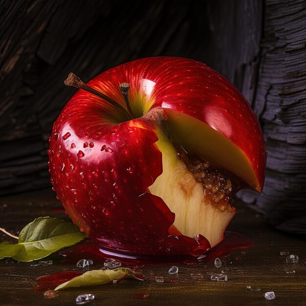 Foto una manzana roja con un bocado sacado de ella