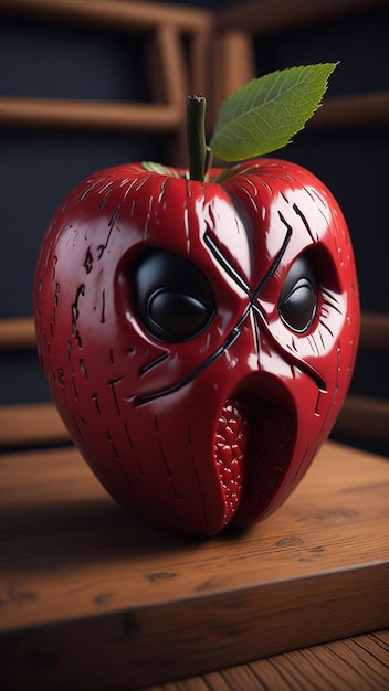 una manzana roja con una cara dibujada