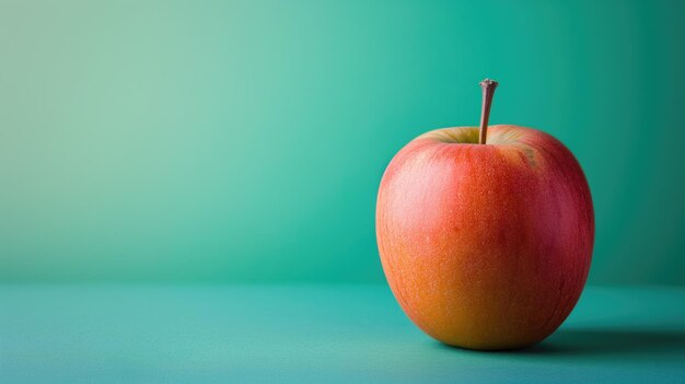 Manzana roja crujiente contra un telón de fondo azul azul vibrante que destaca la frescura.