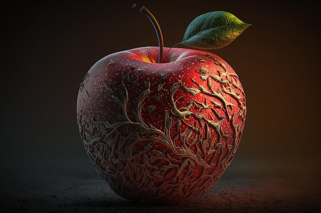 Manzana roja cubierta de vid sobre un fondo degradado Fruta fresca y jugosa colores ricos arte de alta resolución inteligencia artificial generativa