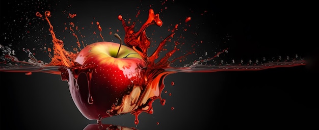 Una manzana roja está siendo salpicada de agua.