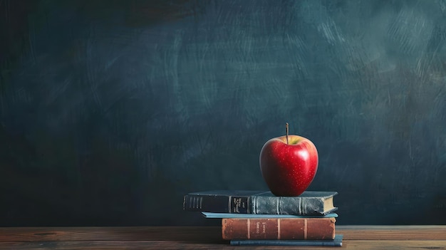 Una manzana roja en una estantería