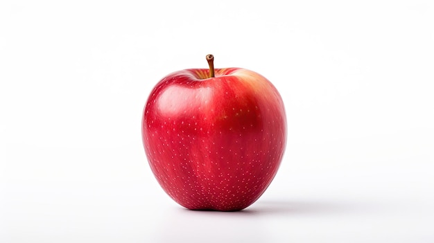 Una manzana roja con un fondo blanco con un reflejo de las palabras "granada".