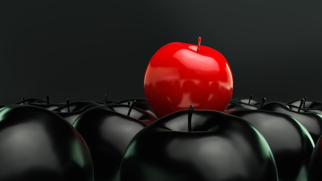 Foto la manzana roja en el fondo negro, 3d rinde.