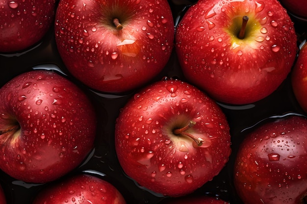 Manzana roja fresca frutas fondo transparente gotas visibles de agua ángulo superior