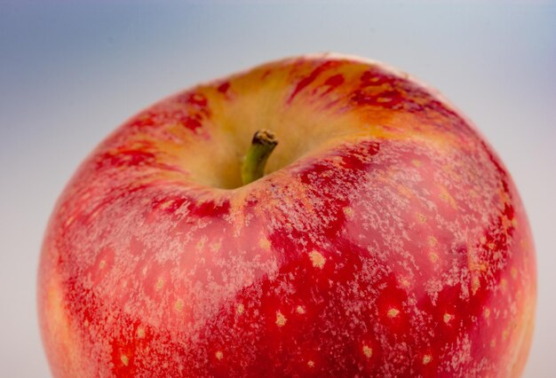 Manzana roja fresca con puntos en vista cercana