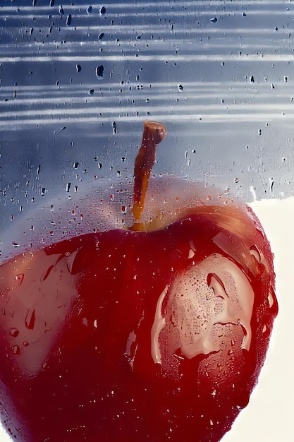 Foto una manzana roja con gotas de agua en ella