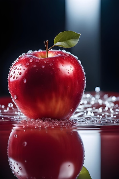 una manzana roja con gotas de agua en ella