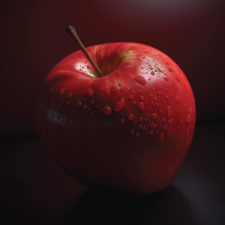 Una manzana roja con gotas de agua en ella