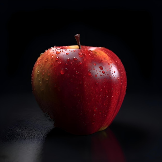 Manzana roja con gotas de agua en un fondo negro fotografía de estudio