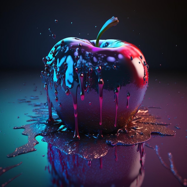 Una manzana roja con gotas de agua goteando sobre ella