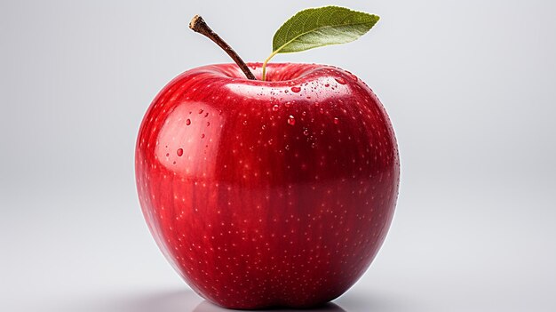 Manzana roja con gotas de agua sobre fondo blanco generativo ai