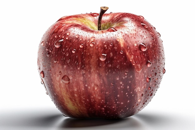 Una manzana roja con gotas de agua