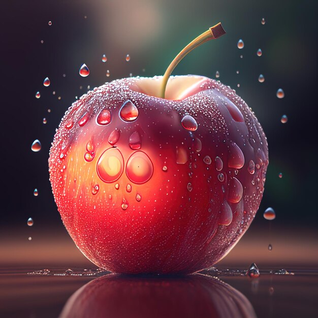 Una manzana roja con gotas de agua