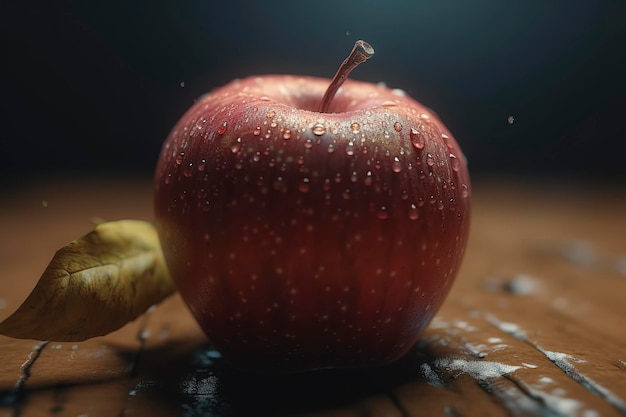 Una manzana roja con gotas de agua