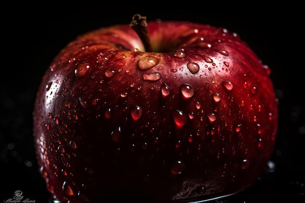 Una manzana roja con gotas de agua