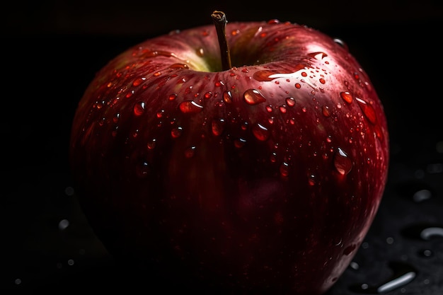 Una manzana roja con gotas de agua