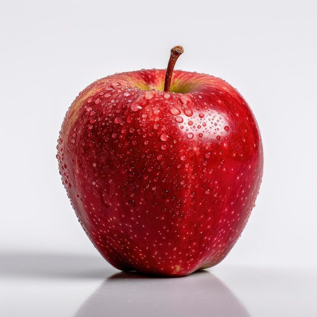 Una manzana roja con gotas de agua.