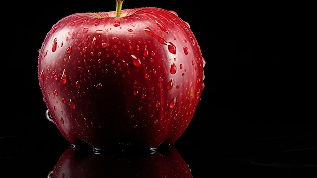 una manzana roja con gotas de agua