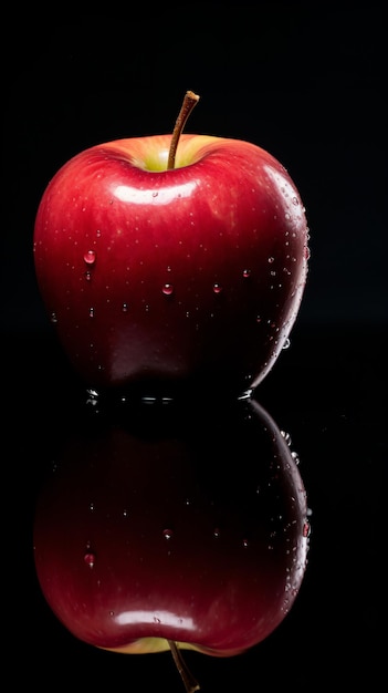 una manzana roja con gotas de agua